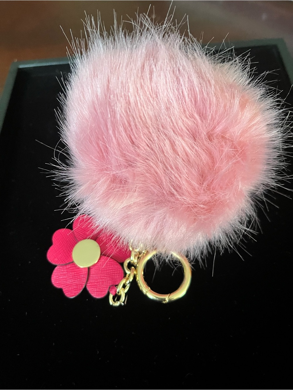 Michael Kors Pink Faux Fur Pom Pom Keychain with Hot Pink Flower Charm